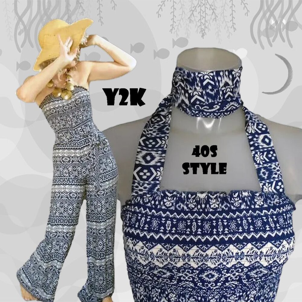 Strapless Jumpsuit Wide Legs and Sash, Summer Y2kcore 40s VIBE!
